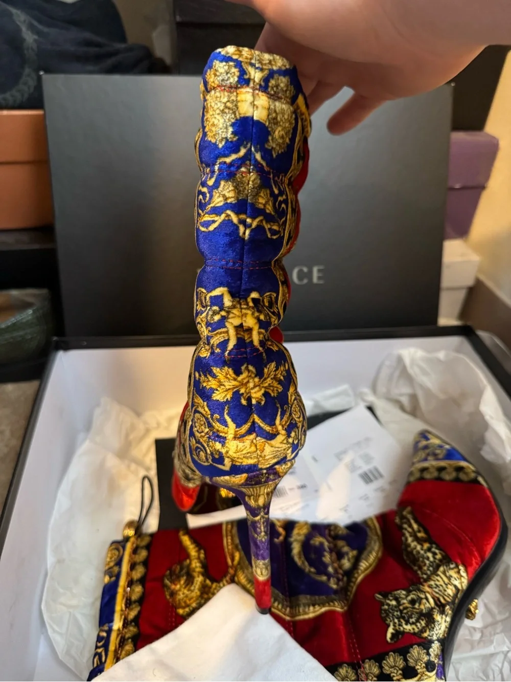 Versace St. Pillow Talk Tribute Kim Boot Velvet Baroque Ankle Bootie